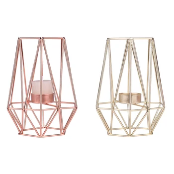 

Hexagon Shaped Candle Holder Geometric Design Tea Light Votive Candelabra Iron Hollow Candlestick Vintage