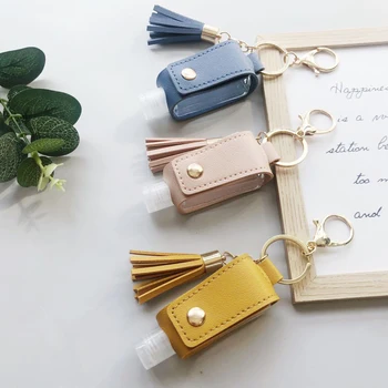 

30ml Empty Bottle Keychain Portable Health Keyring Tassel Free Hand Sanitizer Leather Case Keychain Disinfectant PU Leather Case