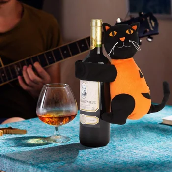 

Halloween wine bottle cap pumpkin black cat hugging plush doll wine bottle dust cover 2020