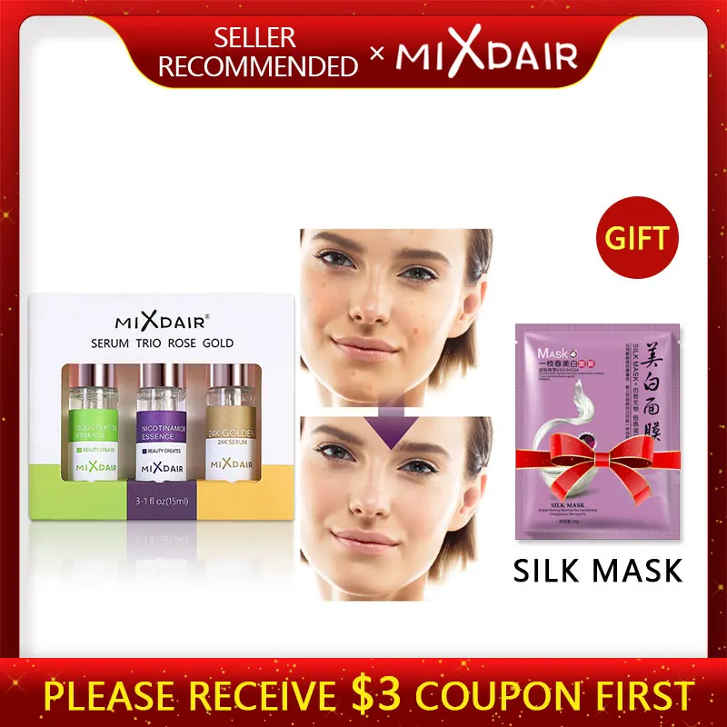 

MIXDAIR 3pcs Facial Skin Serum 24K Golden Face Serum Nicotinamide Oligopeptides Essence Anti-Wrinkle Moisturizing Remove Spot
