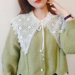 Lapel Fake Collar Shawl for Women Shoulder Wrap Hollow Floral Lace Necklace False Collars Female Shirt Detachable Collar
