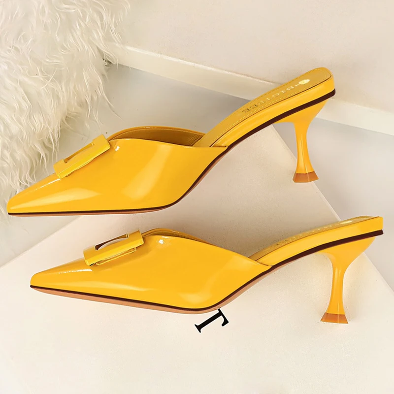 2022 New Style Summer Slides Women 6cm Low High Heels Mules Shales