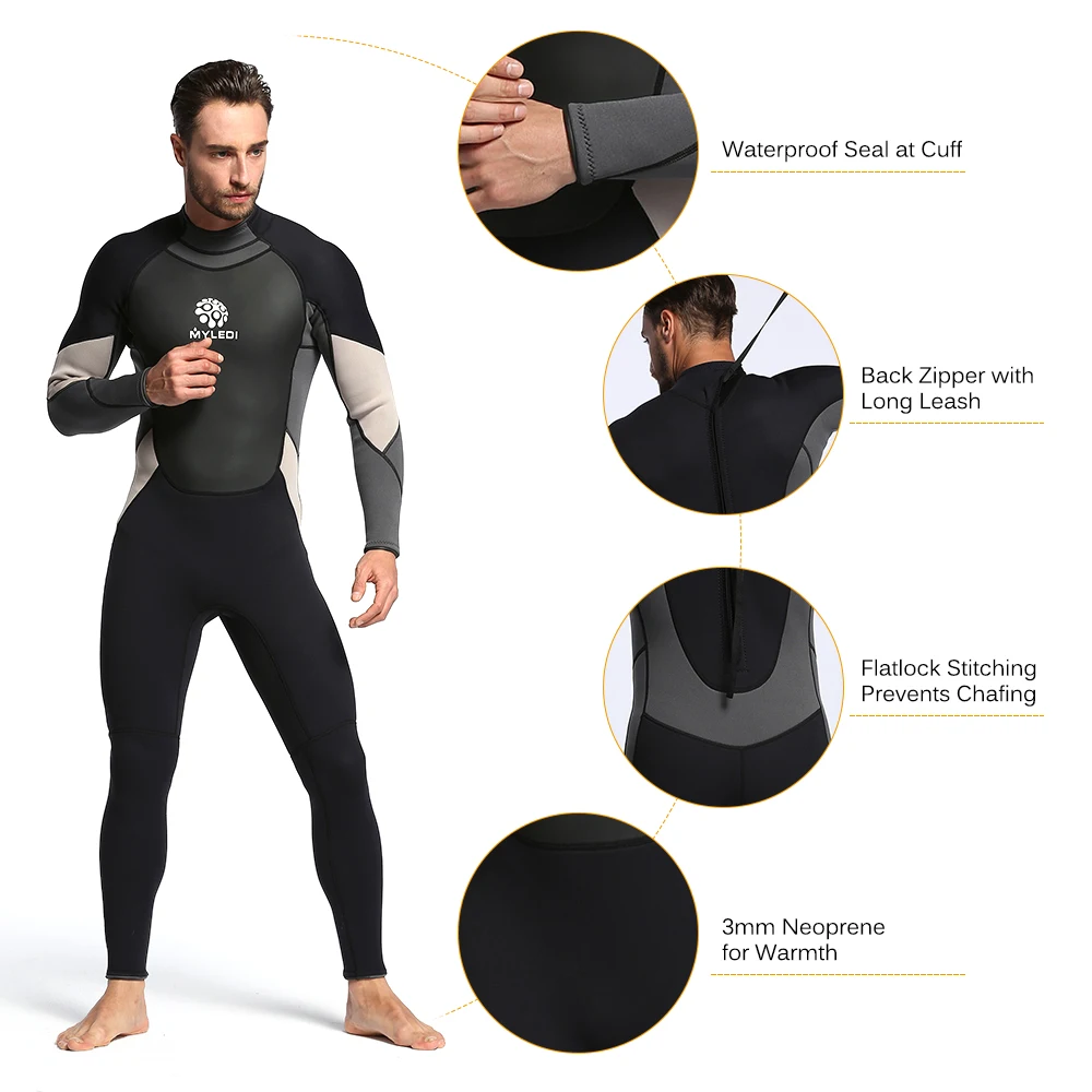 

New Men's One-Piece Full body Neoprene Wetsuit 3mm Back Zip Scuba Dive Wetsuit Swimming Surfing Diving Snorkeling Suit Jumpsuit