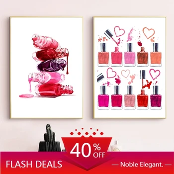 Günstige Leinwand Malerei Nagellack Make-Up Darstellung Schönheit Poster Bad Home Decor Eitelkeit Kunst Nägel Salon Studio Dekoration