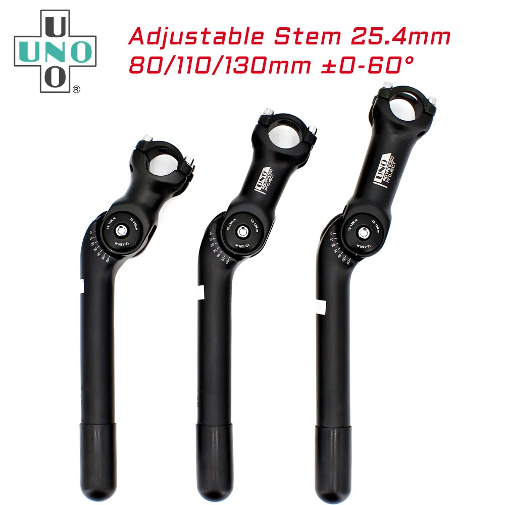 

UNO Aluminum Alloy Matte Black Adjustable 60 Degree Bike Stem 25.4 x80/110/130mm Bicycle Accessories