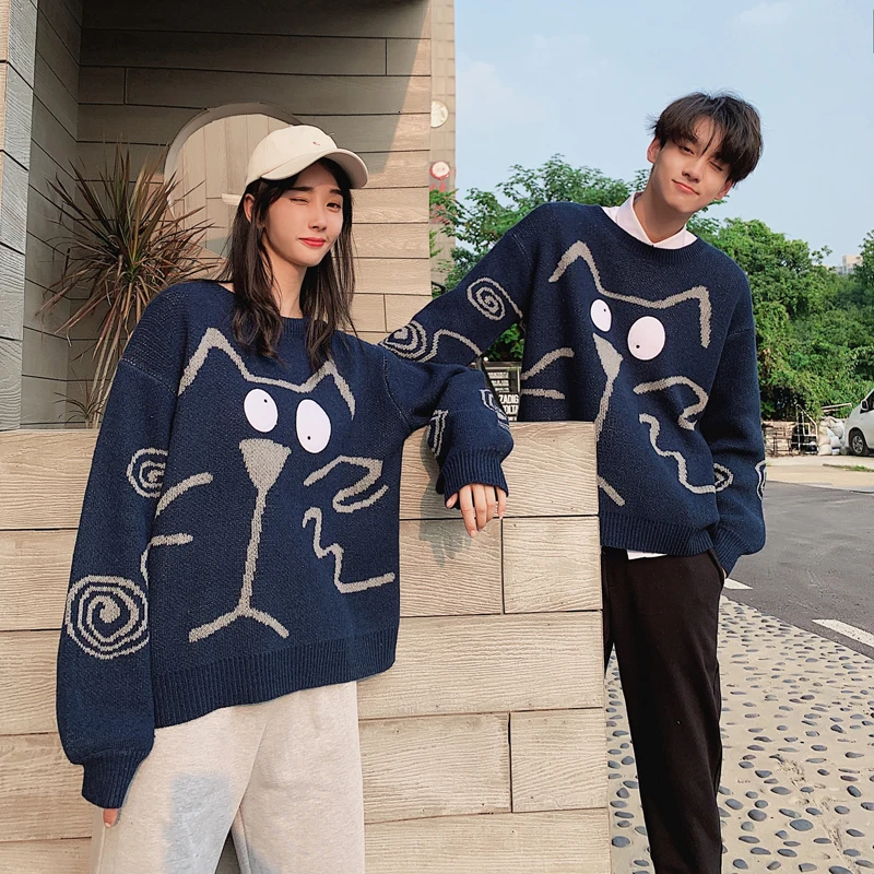 2019 Joker Sweater Male Ins Personality Knitting Unlined Upper Garment Easy Cartoon Lovers Thin Round Neck Chinese Style Blue 2019 Joker Sweater Male Ins Personality Knitting Unlined Upper Garment Easy Cartoon Lovers Thin Round Neck Chinese Style Blue