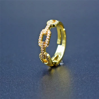 

Resizable Square Chain Geometric Icedout Zircon Rings for Women Gold Color Luxury Lady Ring Elegant Jewelry Wholesale