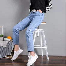 Женские модные джинсы с завязками, свободные узкие джинсы с высокой талией, горячая распродажа, потертые джинсовые брюки длиной до лодыжки, штаны-шаровары