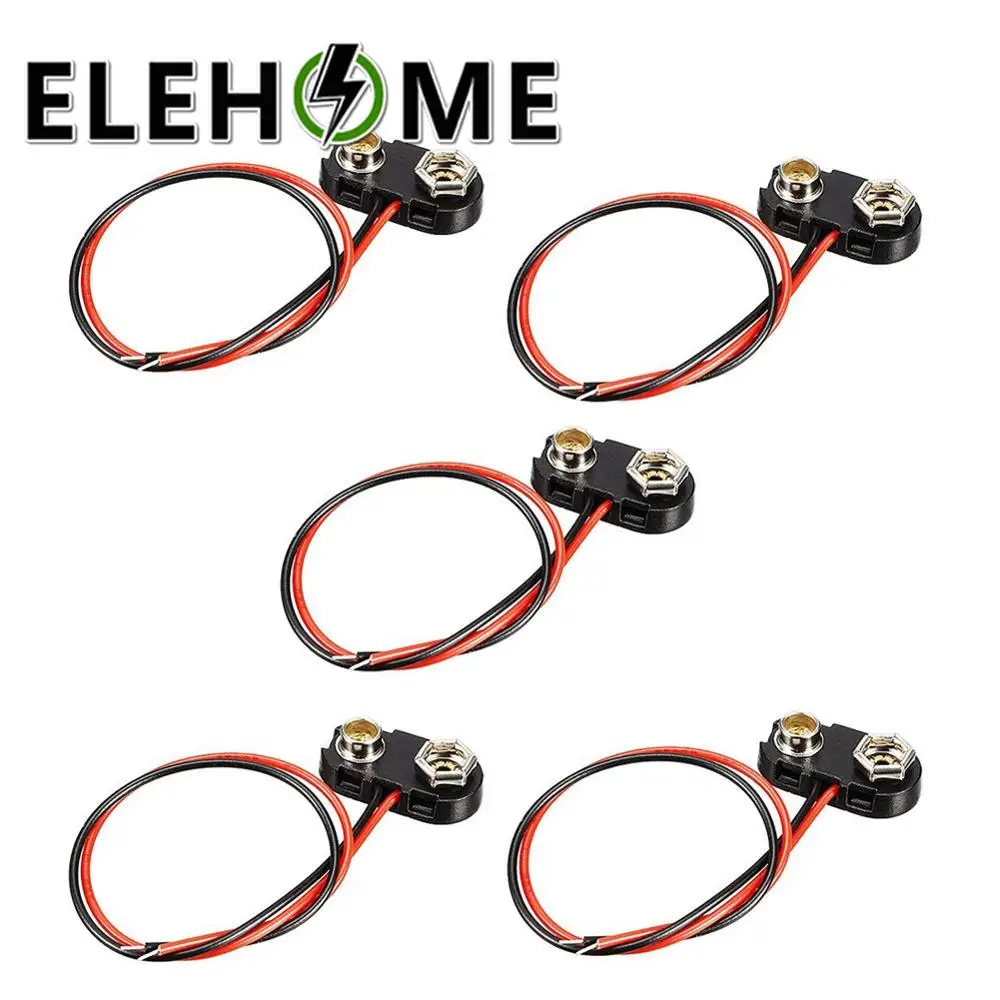 

5pcs 9v Battery Clips with Bare Leads Snap on Battery Holder Clip Contor Hard Shell 15CM Cable Lead 9V Battery Connector Clamp