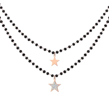 

Fashion Double Layer Black Crystal Beads Necklace For Women Stainless Steel Star Choker Necklace Women's Jewelry femme Bijoux