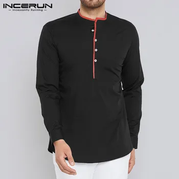

INCERUN Men Casual Shirt Long Sleeve Stand Collar Fitness Retro Vintage Brand Shirts Street 2020 Men Indian Clothes Tops S-5XL