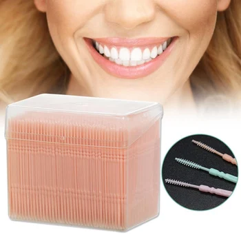 

1100pcs/box Double-headed Dental Brush Teeth Sticks Floss Pick Toothpick Tooth Clean Oral Care Interdental brush Food grade PP