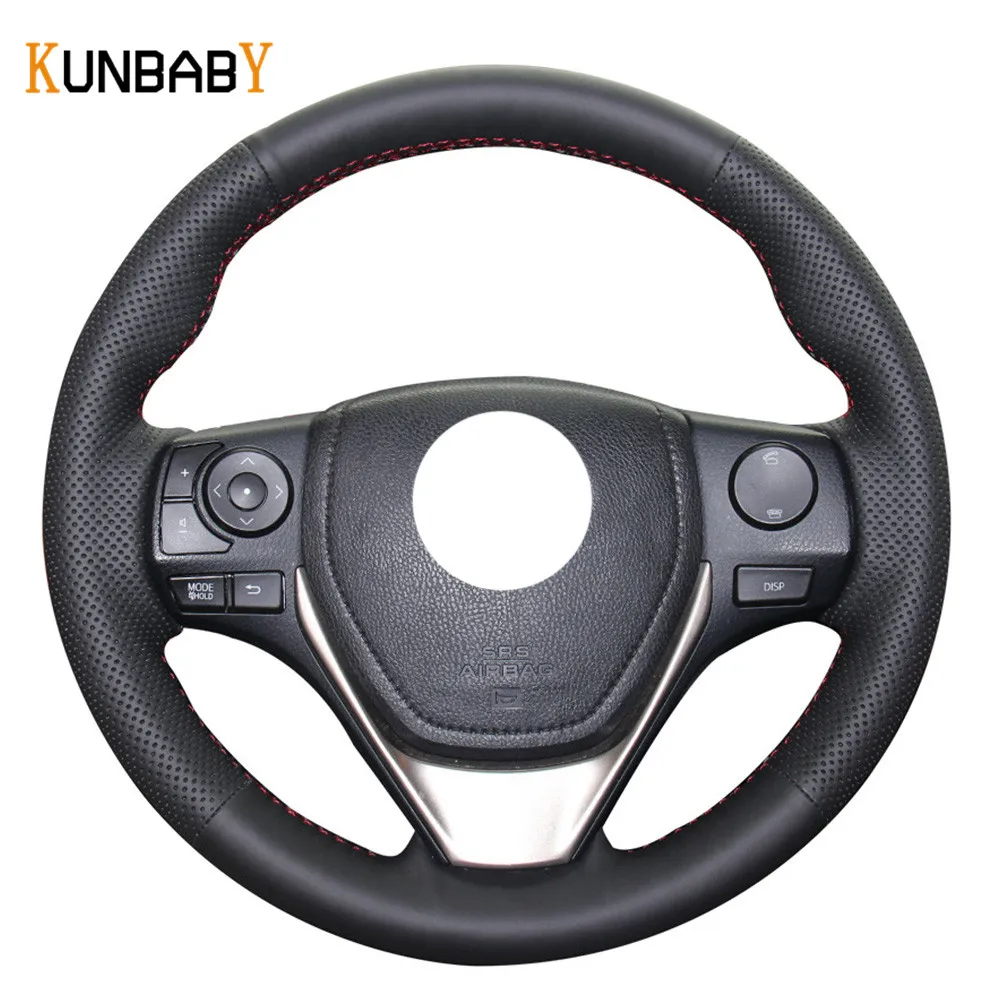 KUNBABY черный чехол рулевого колеса автомобиля из натуральной кожи для Toyota RAV4 2013-2017