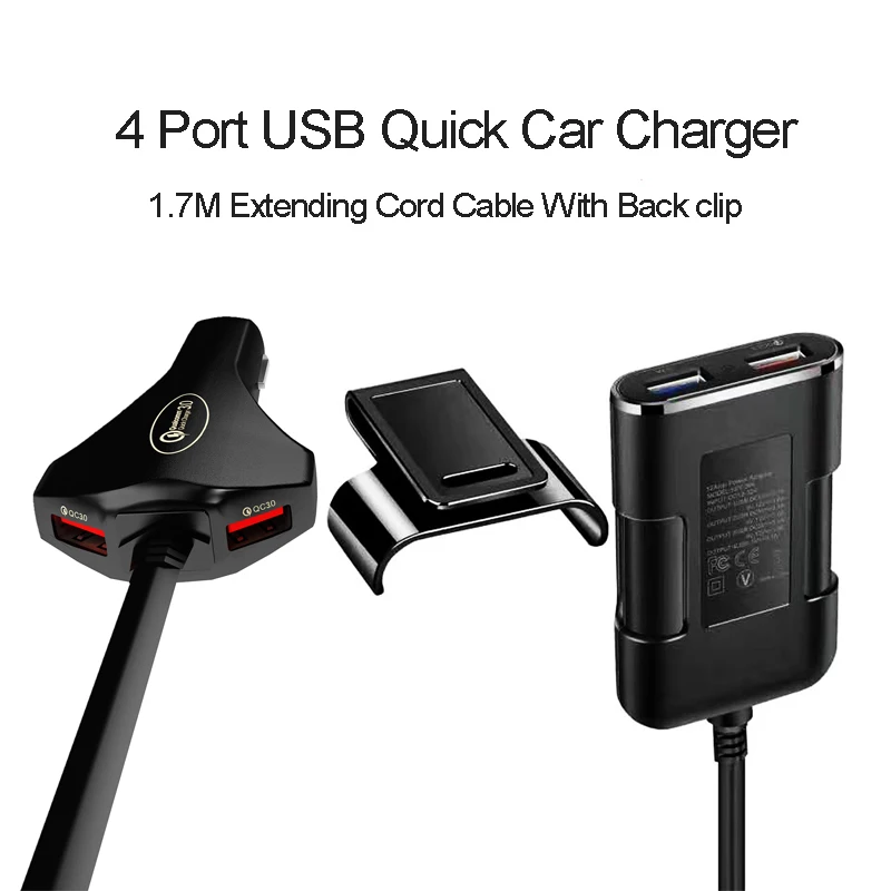 4 порта USB Автомобильное зарядное устройство переднее сиденье заднее сиденье QC 3,0 быстрое usb Автомобильное зарядное устройство адаптер для зарядки мобильного телефона