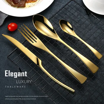 

4pcs Gold Cutlery Tableware Set Black 201 Stainless Steel Fork Spoon Knife Heavy Feeling Dinnerware Dinner Set Free Shipping