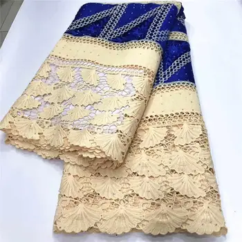 

Royal Blue Neat embroidery Guipure lace Fabric WItt Stones Very soft milk silk african cord lace ZQA1-1