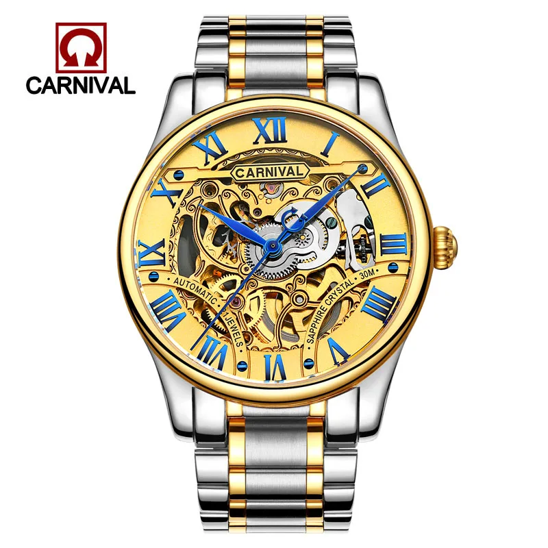 

Carnival Men's Watches Luxury Brand Mechanical Wristwatches Male Military Sport Waterproof Skeleton Gold Watch reloj hombre