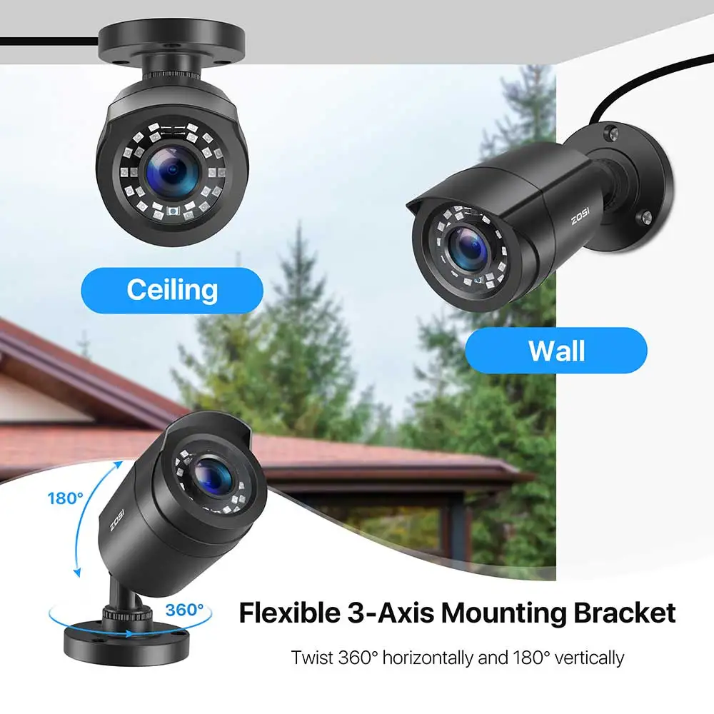 ZOSI 2.0MP 1080p Outdoor Indoor Security Camera 4-in-1 TVI/CVI/AHD/CVBS CCTV Camera For analog Home Surveillance DVR System 2