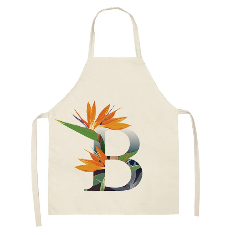 Multifunction Kitchen Apron Women 26 Letters Creen Plant Cotton Linen Sleeveless women Chef Cooking Aprons Kitchen 68*55cm 0064