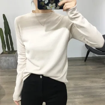 

Fashion Spring and autumn long-sleeved cotton T-shirt bottoming shirt Slim solid color T-shirt women