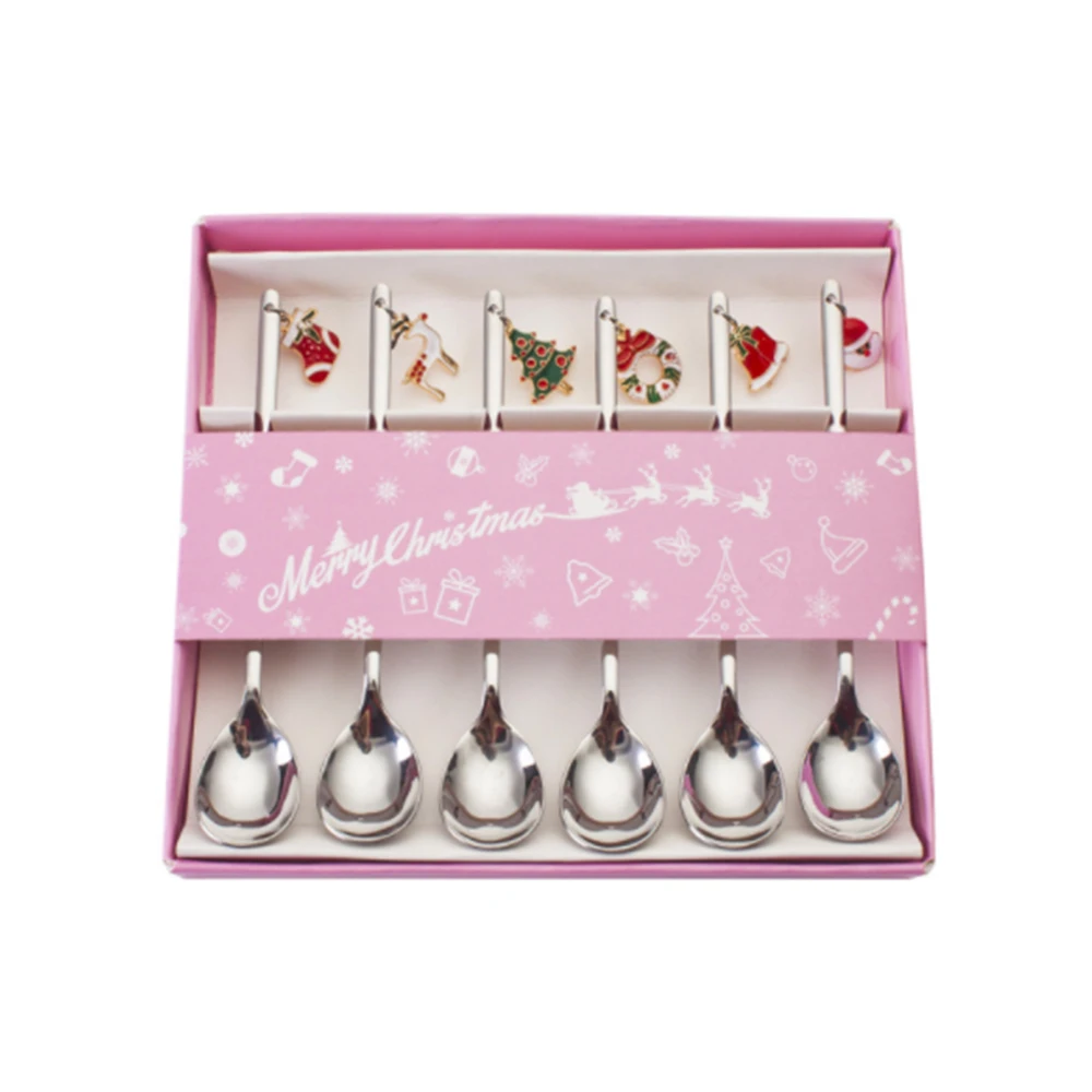 

6Pcs Coffee Spoon Mixing Scoops Stirring Spoons Stainless Steel Spoon Christmas Gift Box Set