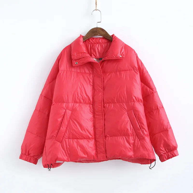 

940070 Autumn And Winter New Style Loose-Fit Versatile down Jacket Women's Short-Style Stand Collar Hem Drawstring White Duck do