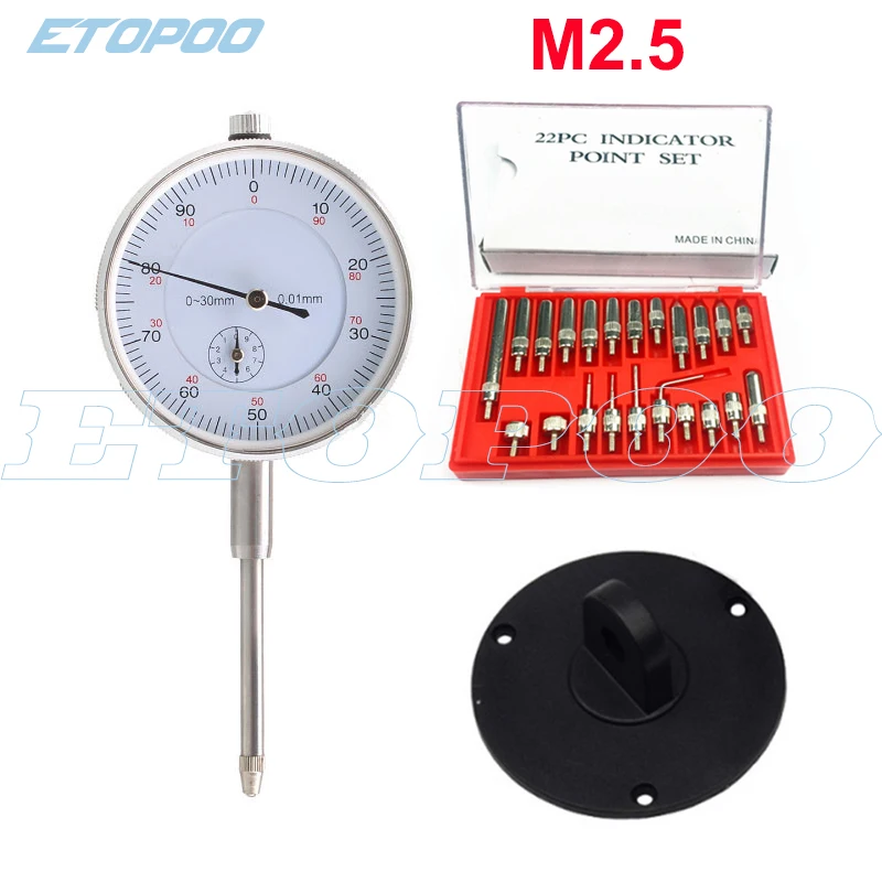 Dial Indicator 0-25mm 0-30mm /0.01mm With Lug Back Measurement Dial Gauge Micrometer 22pcs M2.5 Steel Indicator Point Set dial indicator gauge,dial indicator