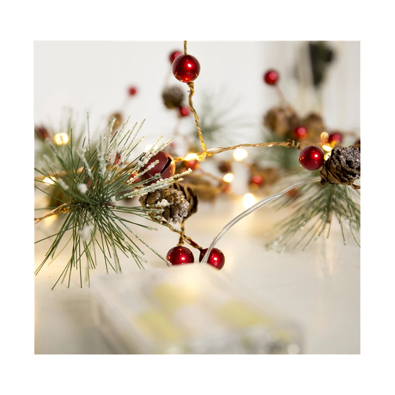 TOP Red berry Christmas Garland Lights LED Copper Fairy lights Pinecone string lights for Xmas Holiday Tree and Home Decoration
