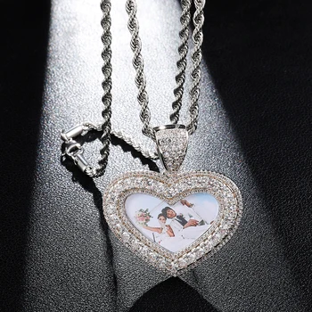 

Hip Hop Love shape Iced Out Bling Custom Made Photo Cubic Zircon Necklace & Pendant For Men Jewelry With Tennis Chain
