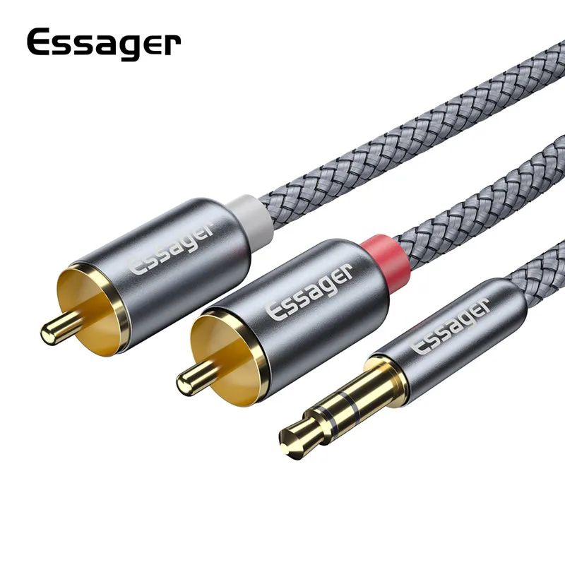 Essager RCA аудио кабель Jack 3,5 до 2 RCA кабель 3,5 мм Jack 2RCA сплиттер папа-папа Aux кабель для ТВ PC усилители DVD, динамик провода