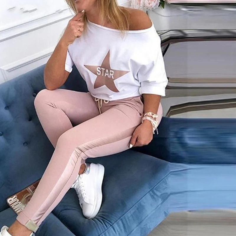 2020 las mujeres de dos piezas conjuntos de Impresión y diseño de lazo pantalones conjuntos Chic traje Casual de las mujeres conjuntos de