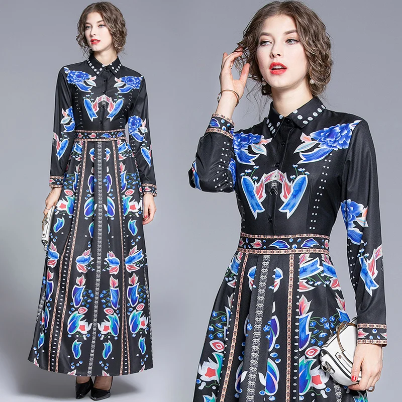 Женское Шифоновое Платье макси с принтом Boho повседневное тонкое черное платье