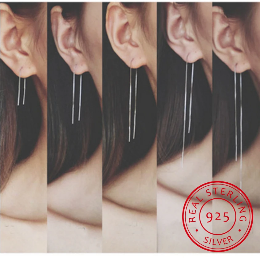 

Minimalist Ear Thread Earrings 925-Sterling-Silver Long Chain Earrings for Women Delicate Silver Bar Earrings Threader New