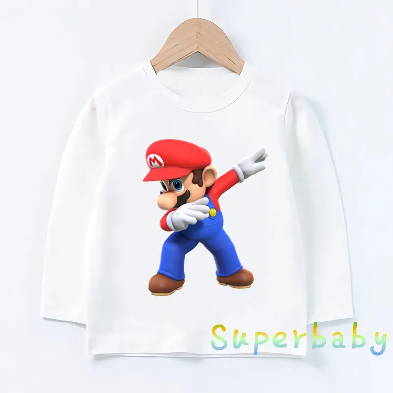 Детская футболка с принтом игры «Super Mario Bros» Забавные топы с героями мультфильмов для маленьких мальчиков и девочек, детская футболка с длинными рукавами LKP5185