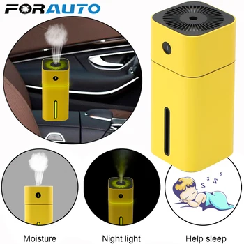 

FORAUTO Car Air Purifier Aroma Essential Oil Diffuser USB Mini Ultrasonic Square Humidifier With LED Night Light