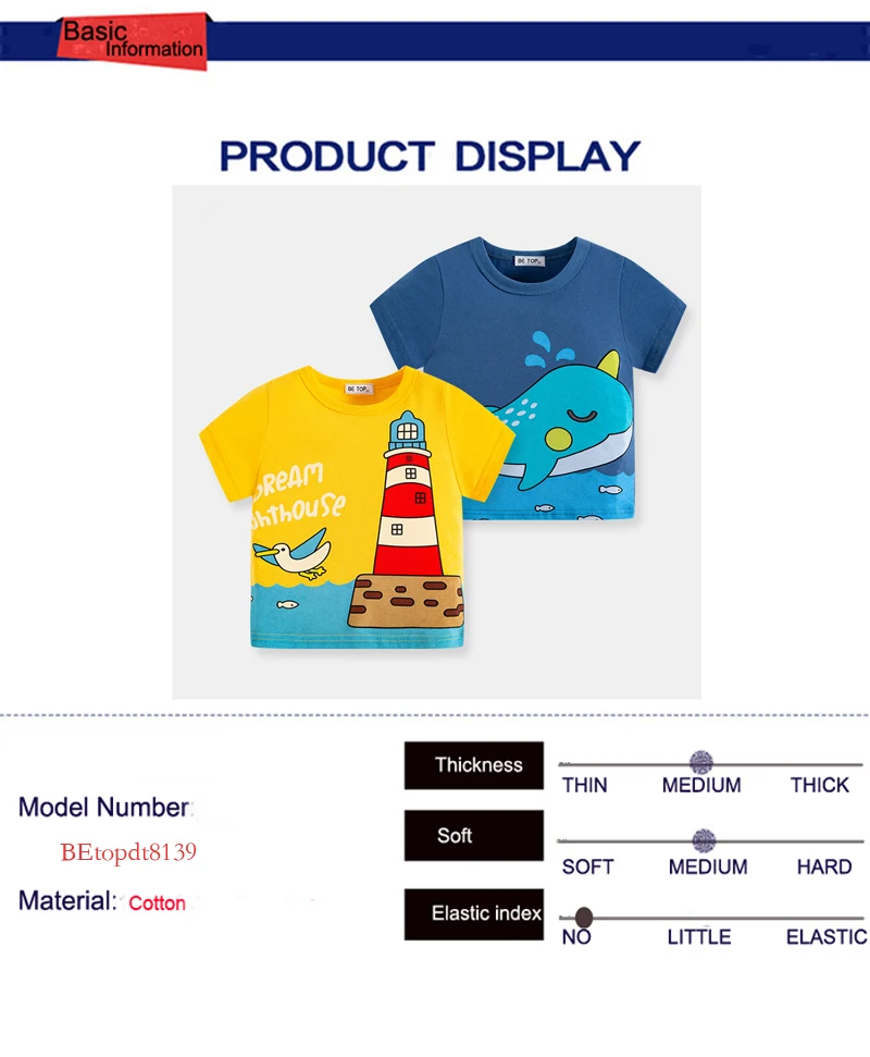 TUONXYE Summer Boys T-shirts Tops Clothes Cartoon Whale lighthouse Children Round Neck Short sleeve Knitting Cotton 2 3 7years