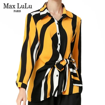 

Max LuLu Autumn European Luxury Brand Clothes Womens Vintage Tops Ladies Striped Casual Shirts Loose Printed Blouses Plus Size