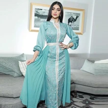 

Sky Blue Moroccan Kaftan Caftan Muslim Evening Dresses Sheath Chiffon Beading Dubai Arabic Turkey Abaya Islamic Evening Gown