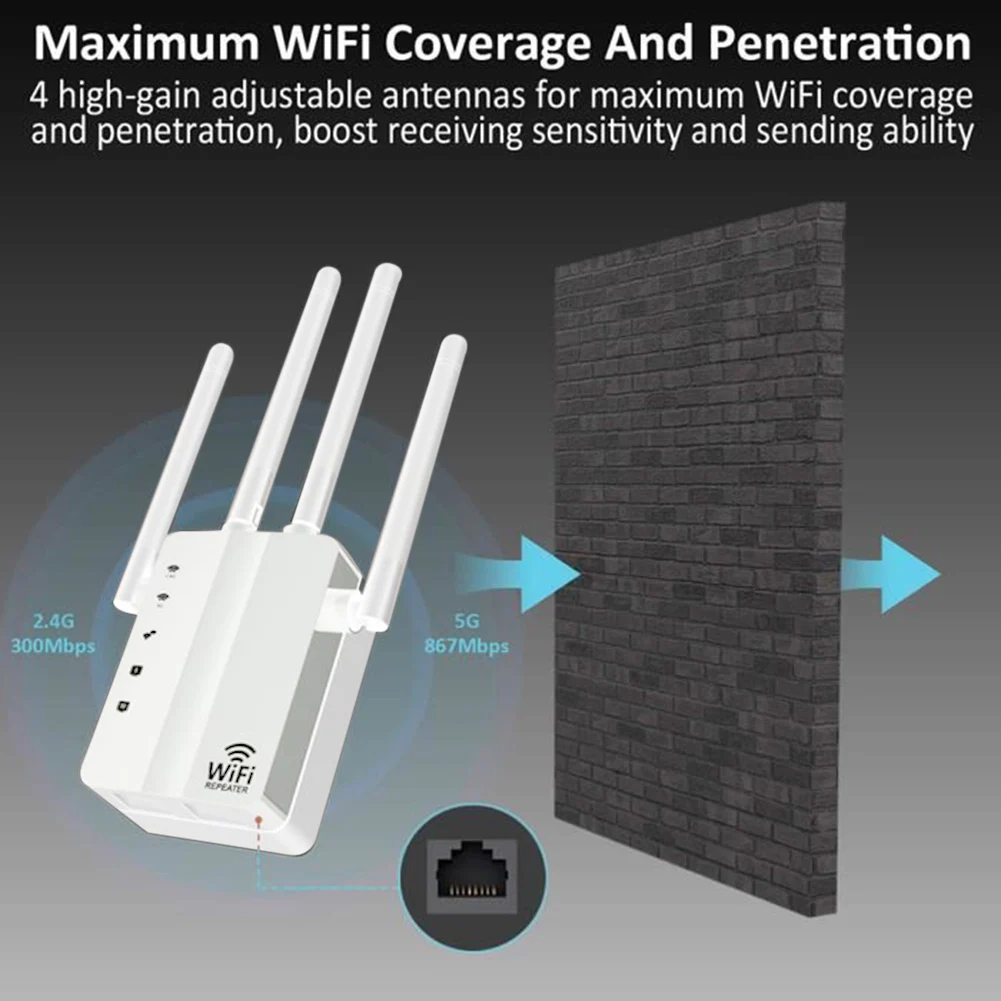 1200 Мбит/с умный беспроводной WiFi ретранслятор двухдиапазонный маршрутизатор с 4 wifi-маршрутизатор двухдиапазонный усилитель сигнала охват широкий маршрутизатор сигнала