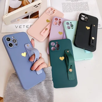 Plating Love Heart Wrist Band Candy Color Phone Case For iPhone 13 Pro Max 11 12