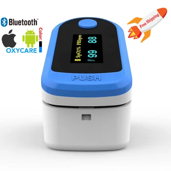 

Blue Bluetooth LED Blood Oxygen Saturometro Finger Pulse Oximeter Blood Oxygen Bag High Quality Finger Oximeters Portable