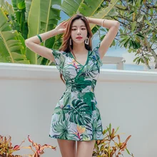 SANQi женский купальник женский цельный покрывающий живот тонкий сексуальный корейский консервативный размера плюс юбка купальник купальный костюм