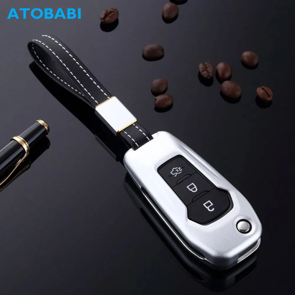 

Aluminum Alloy Car Key Case For Ford Mondeo Explorer Focus F-150 F250 Fusion Super Duty Expedition Folding Remote Fob Cover Bag