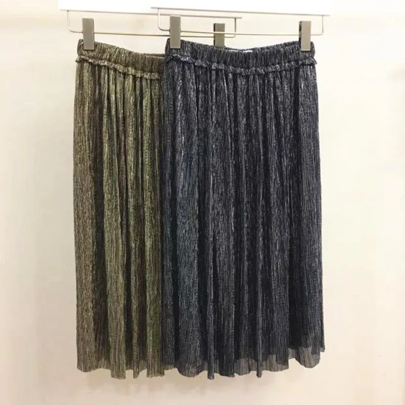 Ранняя осень женская юбка миди эластичная талия Яркая модная плиссированная юбка длинные юбки женская повседневная одежда