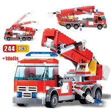 

KAZI 244pcs Fire Fighting Ladder Truck Building Blocks City Firefighter Fireman Car Bricks DIY Construction Toys for Children