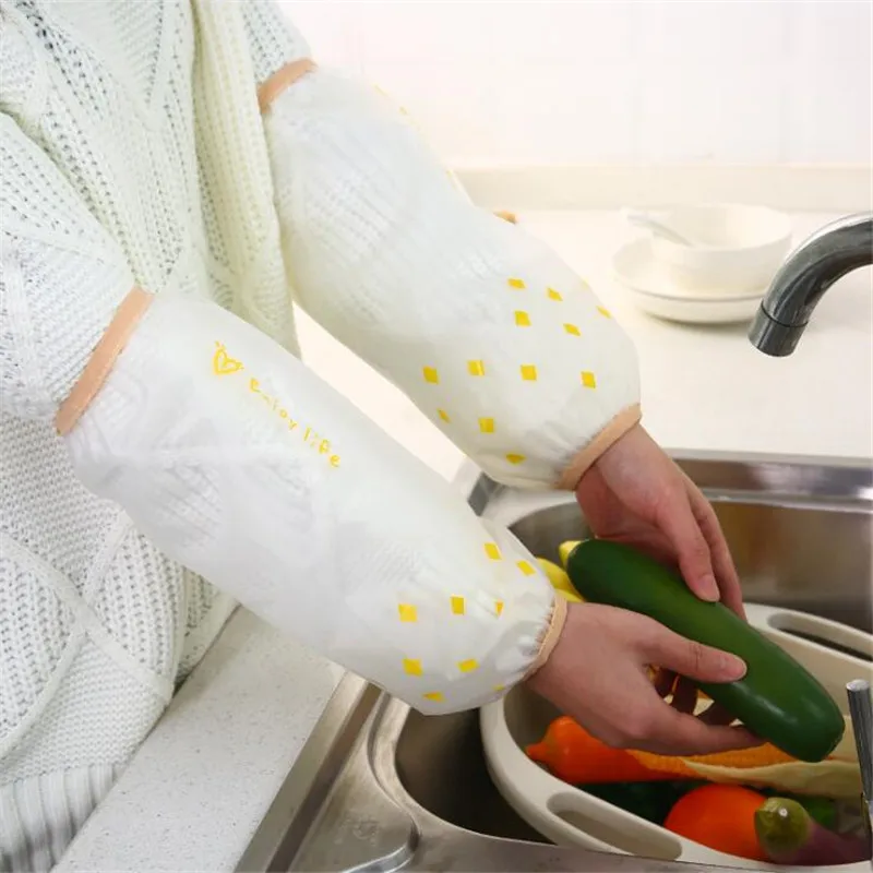 yellow Multi-color optional home cleaning waterproof printing transparent cuff anti-fouling protective sleeves long style oversleeves - Цвет: yellow