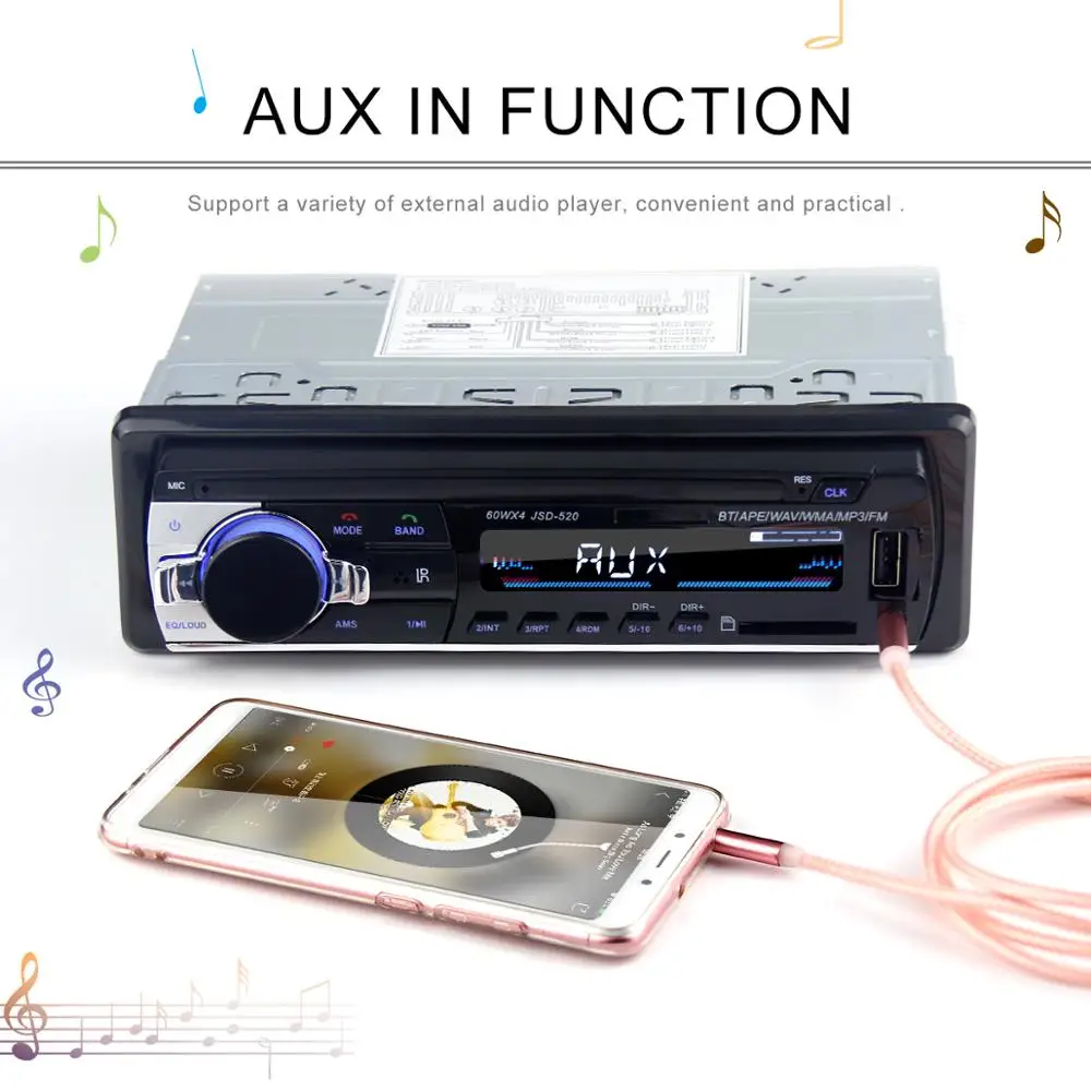 1 Din автомобильное радио JSD520 12V Bluetooth стерео в тире FM Aux вход поддержка Mp3/MP4 USB TF MMC WMA