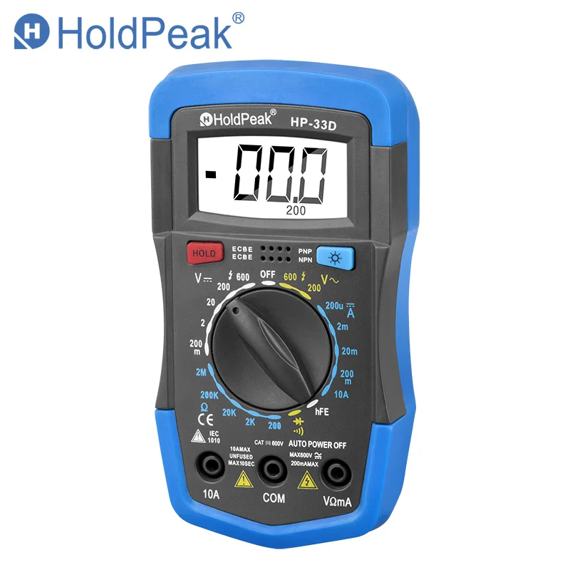 

HoldPeak HP-33D (RU warehouse ) Manual Multimeter DC/AC Voltage Current Resistance Diode hFE Battery Test Data Hold Tester