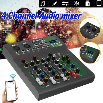 

Bluetooth Portable Audio Mixer w/USB DJ Sound Mixing Console MP3 Jack 4 Channel Karaoke 48V Amplifier Karaoke KTV Match Party