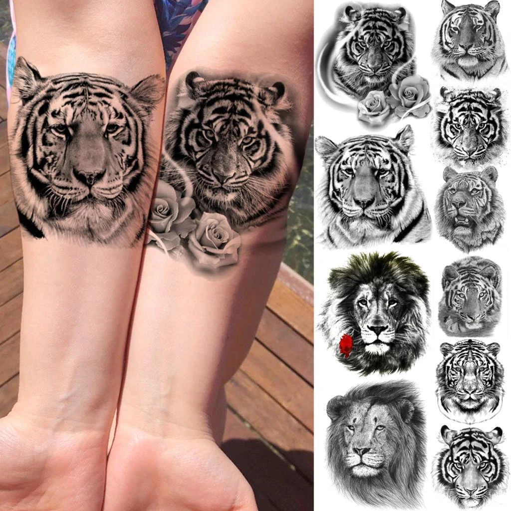 Tatouage Tigre Avant Bras Homme Tatouages Temporaires 3D en Forme de Tigre Noir et Rose pour Homme et  Femme, Faux Tatouage Réaliste, Lavable, pour Avant Bras | AliExpress